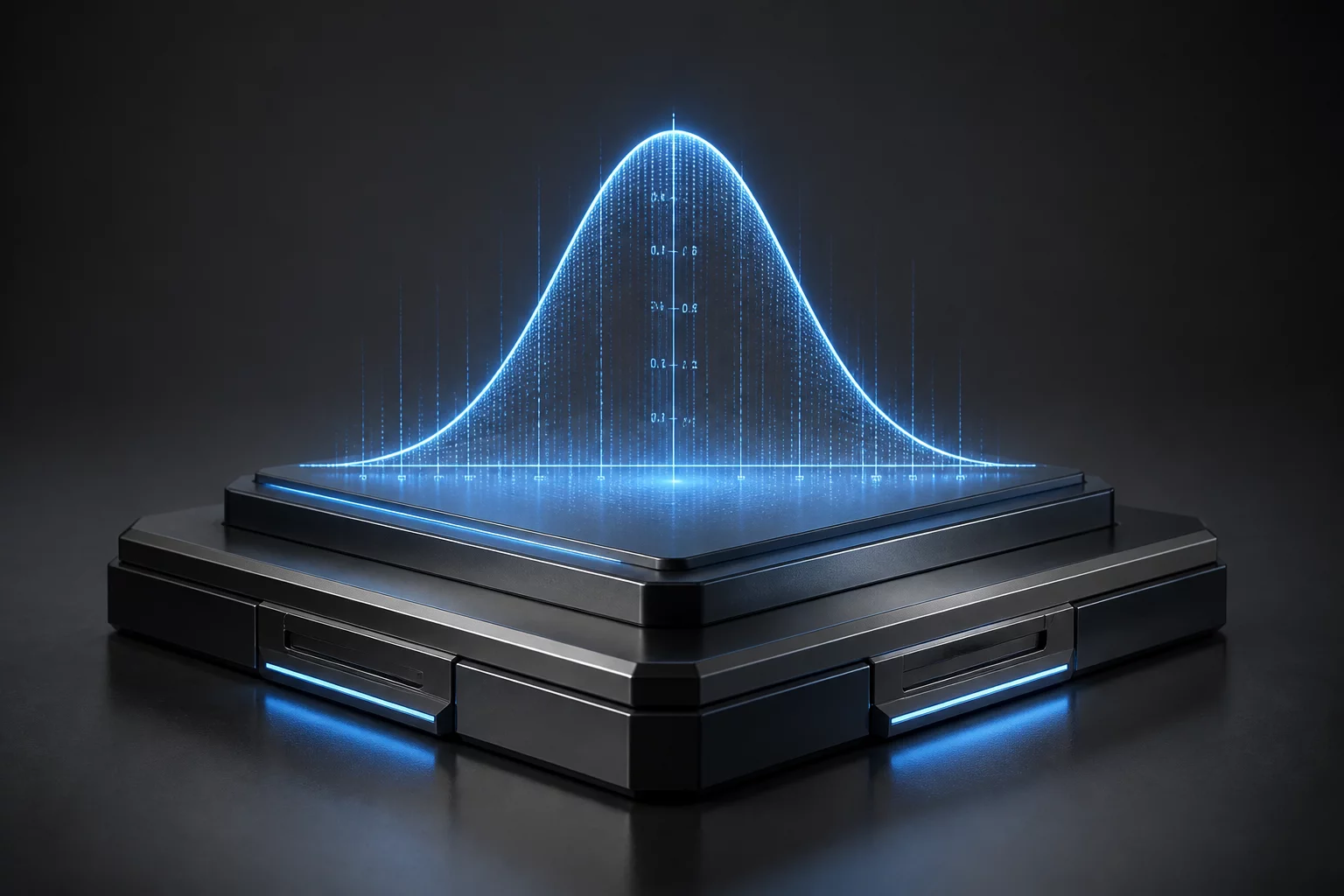 Architectural pillars supporting a floating holographic data structure