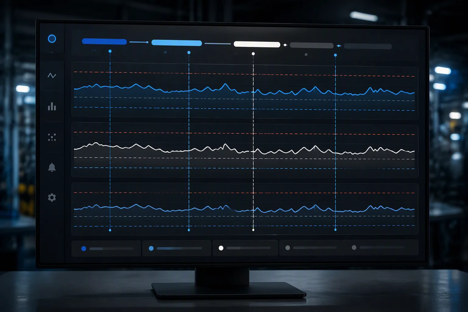 Workflow phase tracking interface showing distinct production phases and statistical control bands